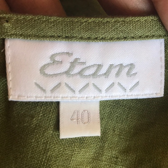 NWOT Etam Green Linen Top with back buttons - Picture 5 of 6